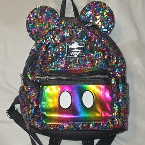 Loungefly Multicolor Sequin Minnie Mouse Mini Backpack Purse Bag